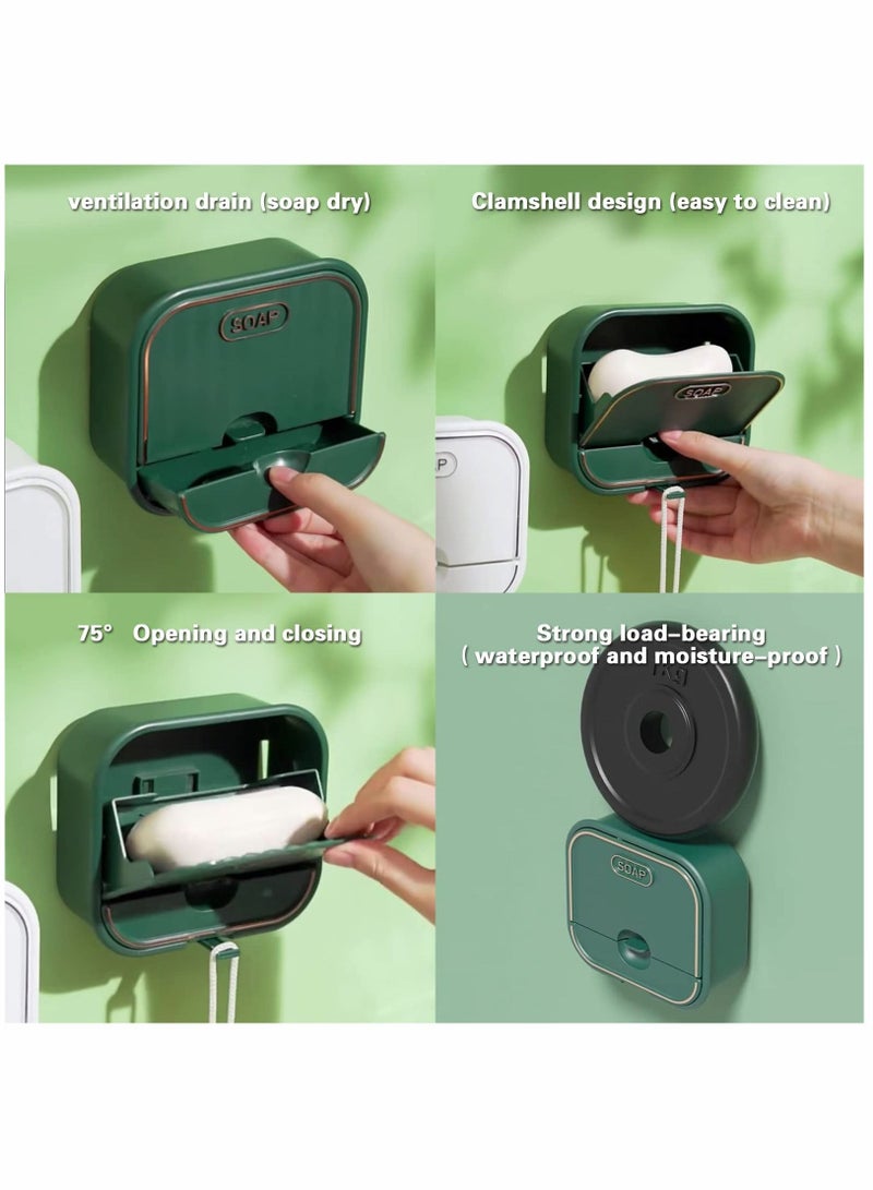 SYOSI Soap Holder, Green+White 2Pcs, with Drain Wall Mounted Soap Box for Shower, Bathroom, Bathtub, Kitchen Sink, Waterproof Dustproof, No Drilling Soap Box - Image 3