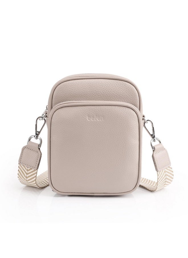 befen Genuine Leather Small Crossbody Purses For Women Trendy Cell Phone Travel Purse Shoulder Cross Body Bags With Wide Straps Nude Pink  - Image 1