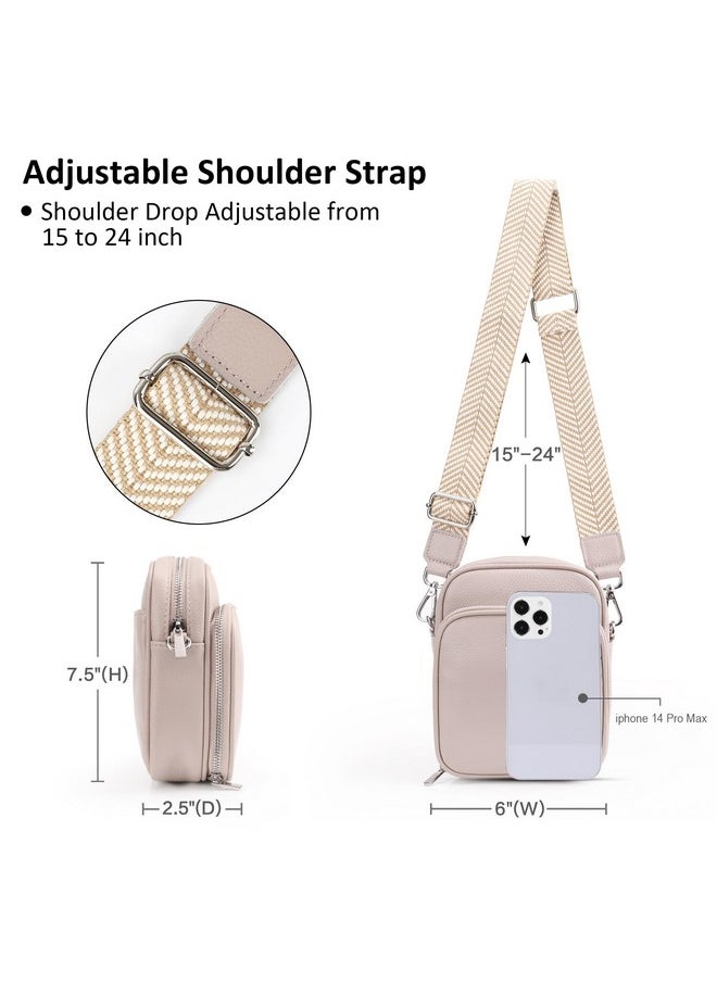 befen Genuine Leather Small Crossbody Purses For Women Trendy Cell Phone Travel Purse Shoulder Cross Body Bags With Wide Straps Nude Pink  - Image 4