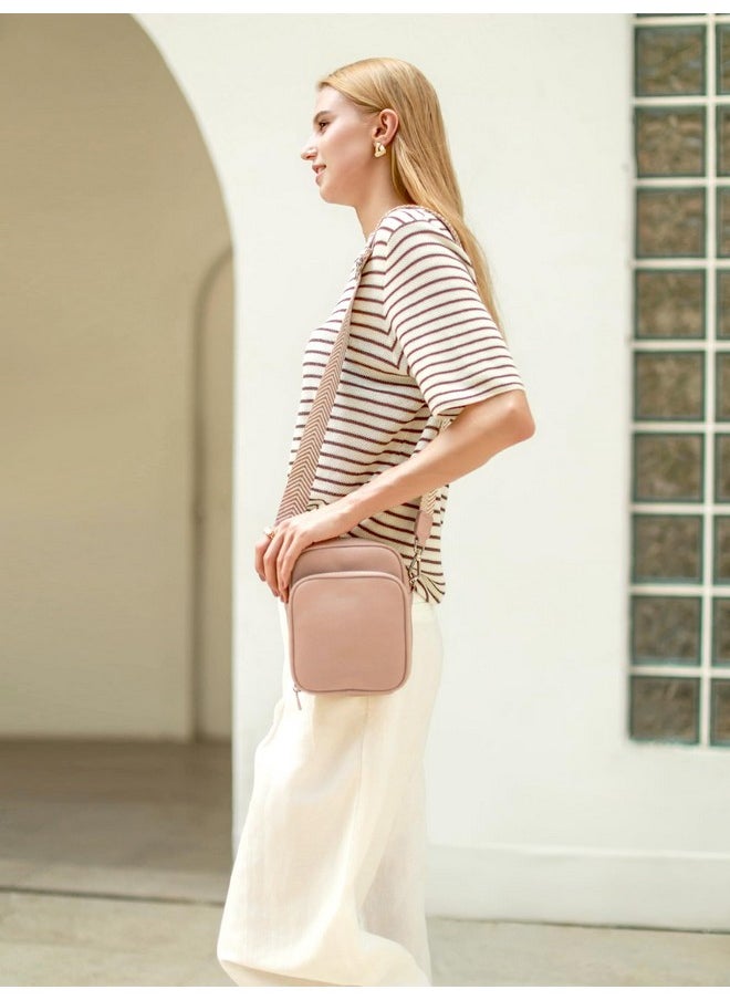 befen Genuine Leather Small Crossbody Purses For Women Trendy Cell Phone Travel Purse Shoulder Cross Body Bags With Wide Straps Nude Pink  - Image 2