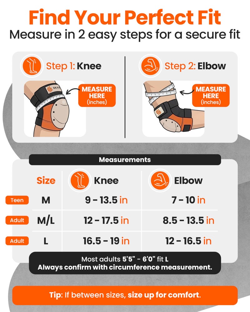 SKATEWIZ Knee and Elbow Pads Adult - Skating Protective Gear Adult - Shield - Size M/L Orange - Skateboard Pads with Wrist Guards for Inline Skates, Roller Skate - Ice Skates for Women - Image 4