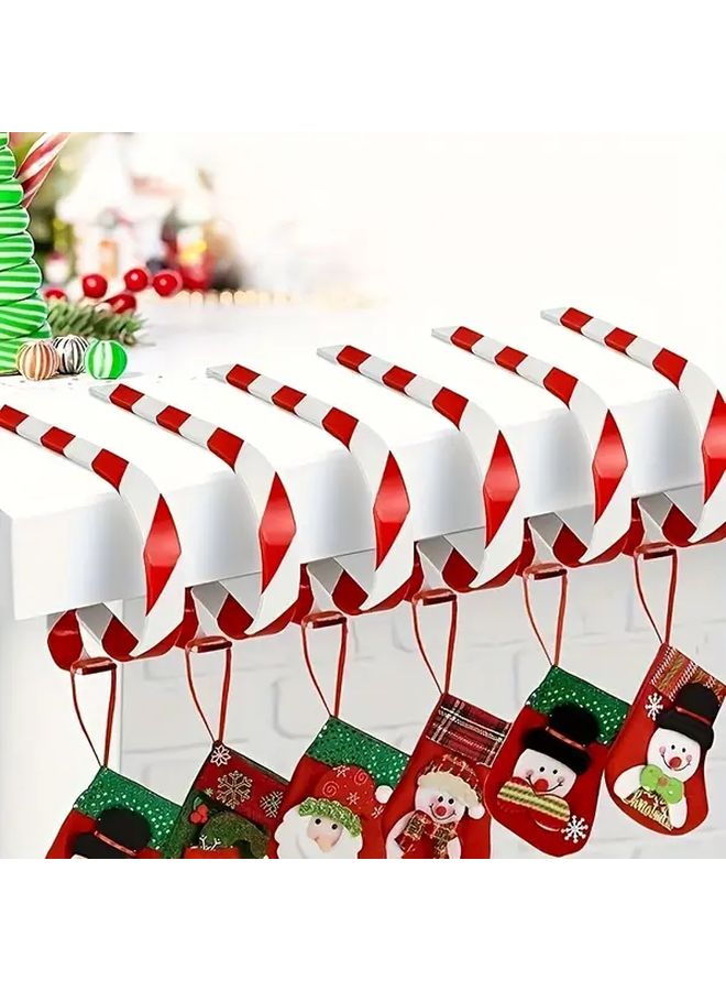6pcs Heavy Duty Metal Christmas Stocking Holders Red Striped Mantel Hangers for Fireplace - Image 1