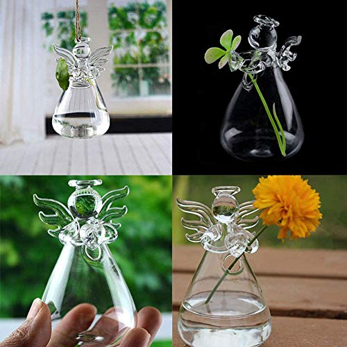 GENEDEY Pack of 5 Angel Design Glass Vases Clear Flower Plant Terrarium Container Hanging Vase Wedding Decor Garden Ornaments Hanging Planter - Image 4