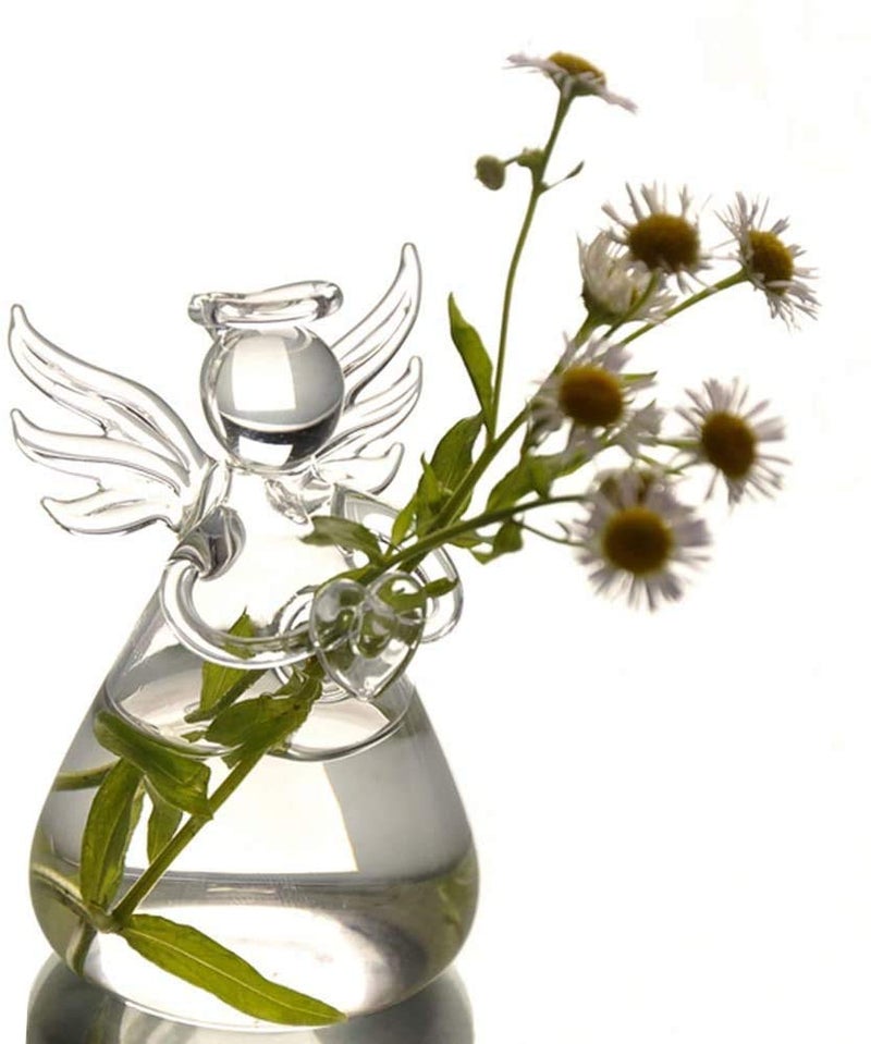 GENEDEY Pack of 5 Angel Design Glass Vases Clear Flower Plant Terrarium Container Hanging Vase Wedding Decor Garden Ornaments Hanging Planter - Image 1
