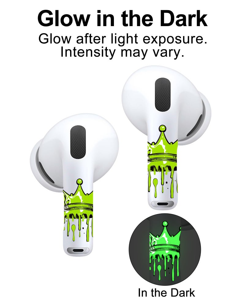 RockMax for AirPod Skins, Glow in The Dark Crown Stickers for Ear Buds, DIY Tattoos for AirPods Pro 2nd Generation, Easy to Identify, Compatible with AirPods Pro 1/2/3 & AirPod 1/2/3/4(Universal Fit) - Image 2