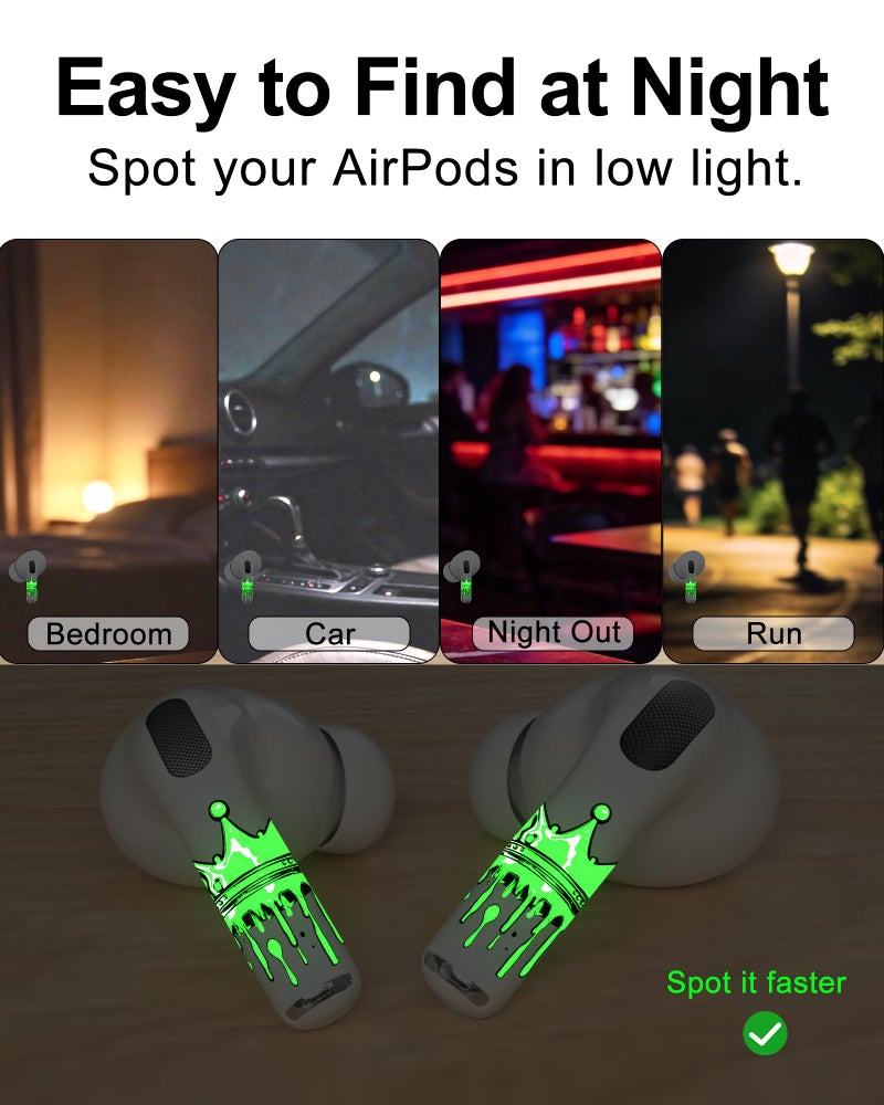 RockMax for AirPod Skins, Glow in The Dark Crown Stickers for Ear Buds, DIY Tattoos for AirPods Pro 2nd Generation, Easy to Identify, Compatible with AirPods Pro 1/2/3 & AirPod 1/2/3/4(Universal Fit) - Image 3