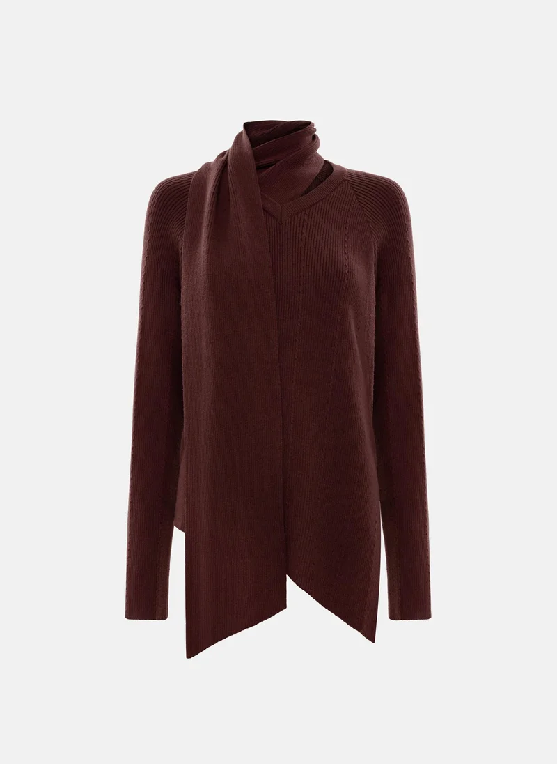 Lichi Rib-knit jumper with decorative scarf