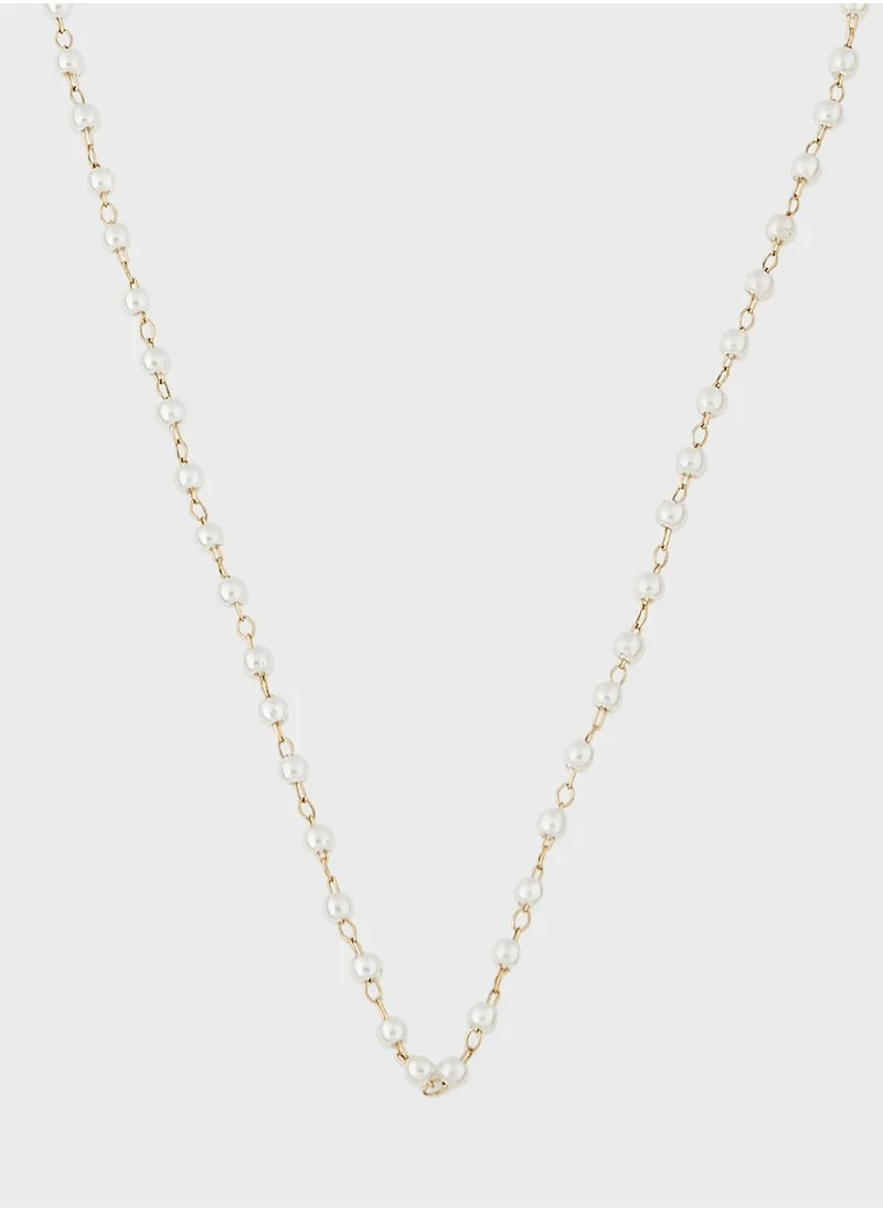 Lady Mauve MINNIE MINI PEARL PLAIN CHAIN NECKLACE