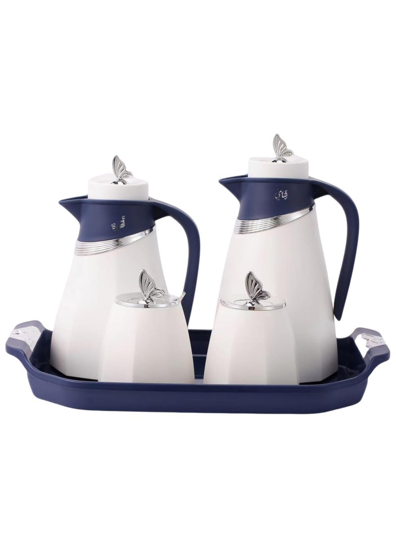 Silver Set Of 4 Pieces A Tea Thermos A Coffee Thermos A Sugar Bowl A Tray And A Spoon White And Blue - pzsku/Z4A32056E13B4109B7392Z/45/1741254751/741284d0-bf3e-494a-a096-f0ff75a4c722