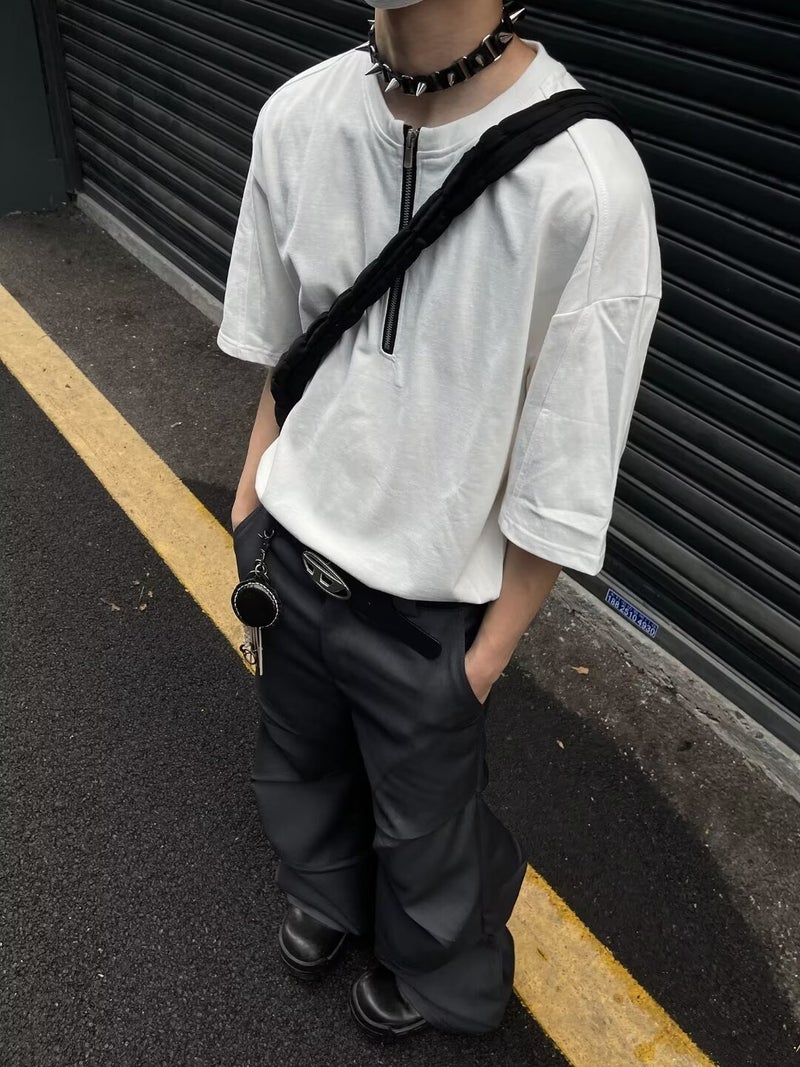 New Short-Sleeved T-Shirt Men'S Summer Korean-Style Trendy Half-Chain Half-Sleeved Top Hong Kong-Style Loose Casual Trendy Brand T-Shirt - Image 1