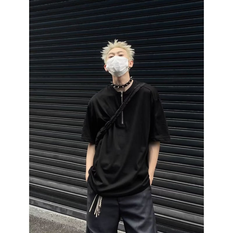 New Short-Sleeved T-Shirt Men'S Summer Korean-Style Trendy Half-Chain Half-Sleeved Top Hong Kong-Style Loose Casual Trendy Brand T-Shirt - Image 3
