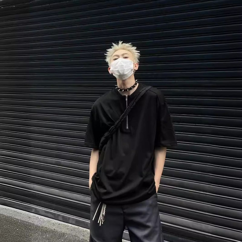 New Short-Sleeved T-Shirt Men'S Summer Korean-Style Trendy Half-Chain Half-Sleeved Top Hong Kong-Style Loose Casual Trendy Brand T-Shirt - Image 2