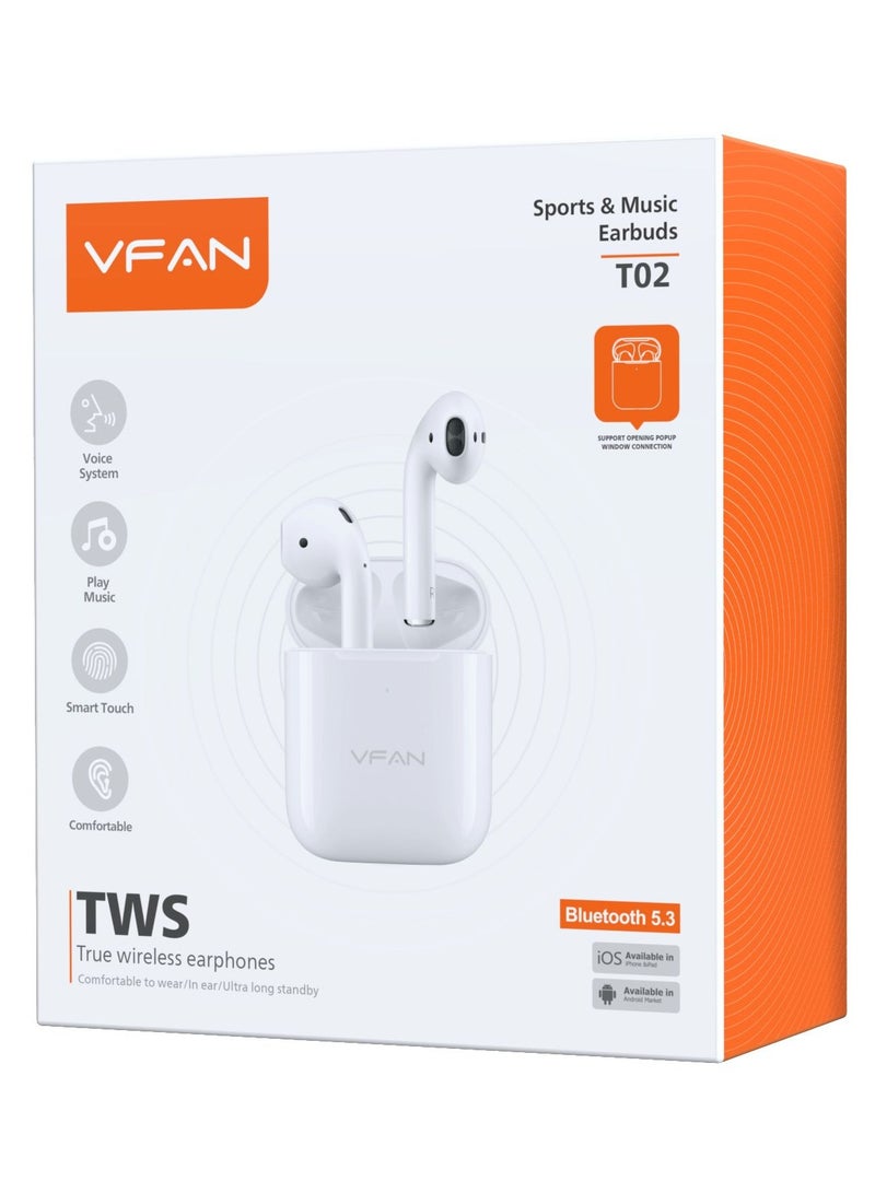 VFAN TWS Wireless Earbuds T02-White - Image 1