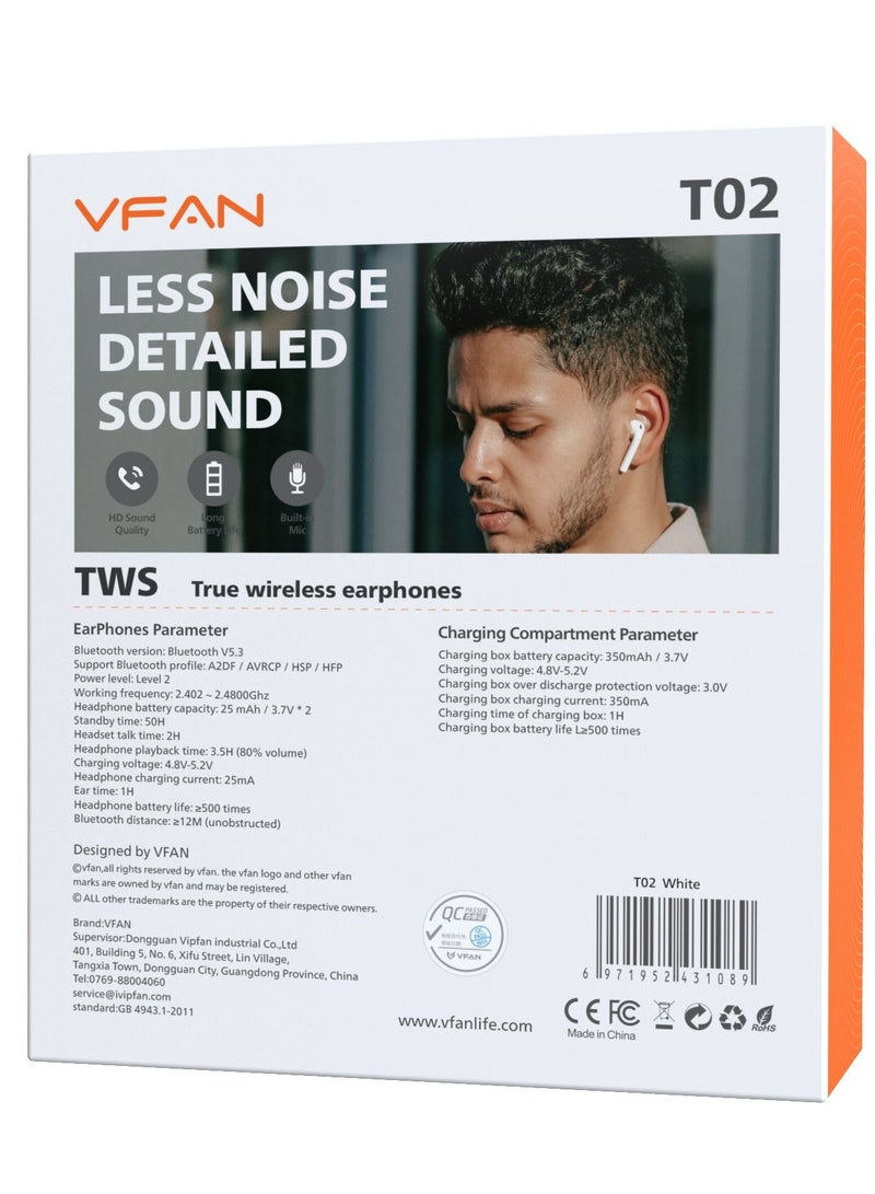 VFAN TWS Wireless Earbuds T02-White - Image 2