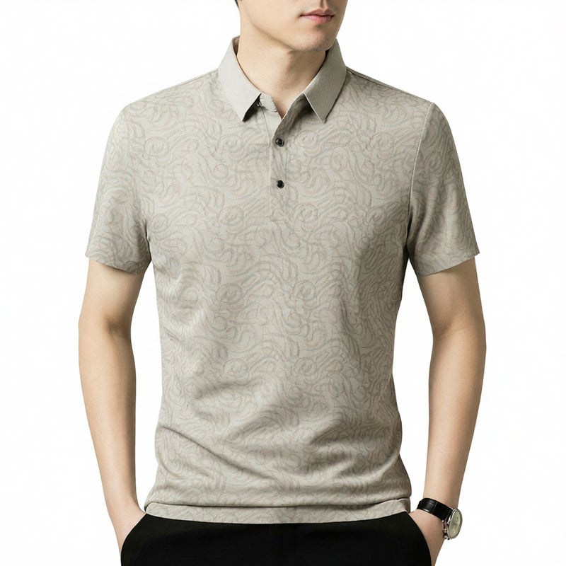 Men's Seamless Short Sleeve Polo Shirt Wrinkle-Resistant Jacquard Casual Top - Image 1