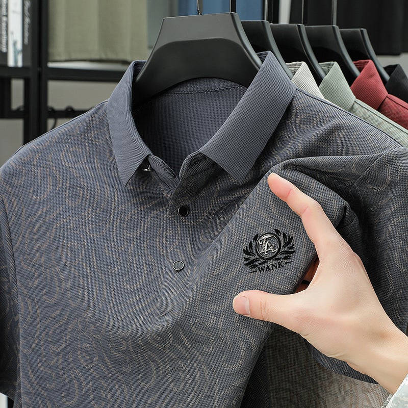 Men's Seamless Short Sleeve Polo Shirt Wrinkle-Resistant Jacquard Casual Top - Image 2