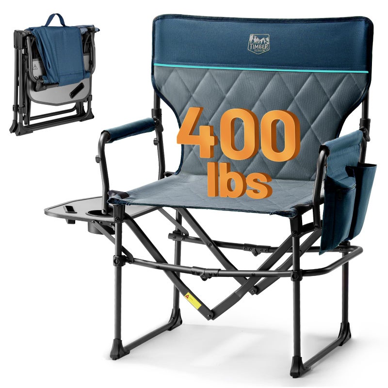 TIMBER RIDGE Aluminum Camping Directors Chair with Side Table Pocket Portable Folding Chair Heavy Duty Lawn Chair for Fishing Trip Picnic Concert Outdoor 400lbs Navy