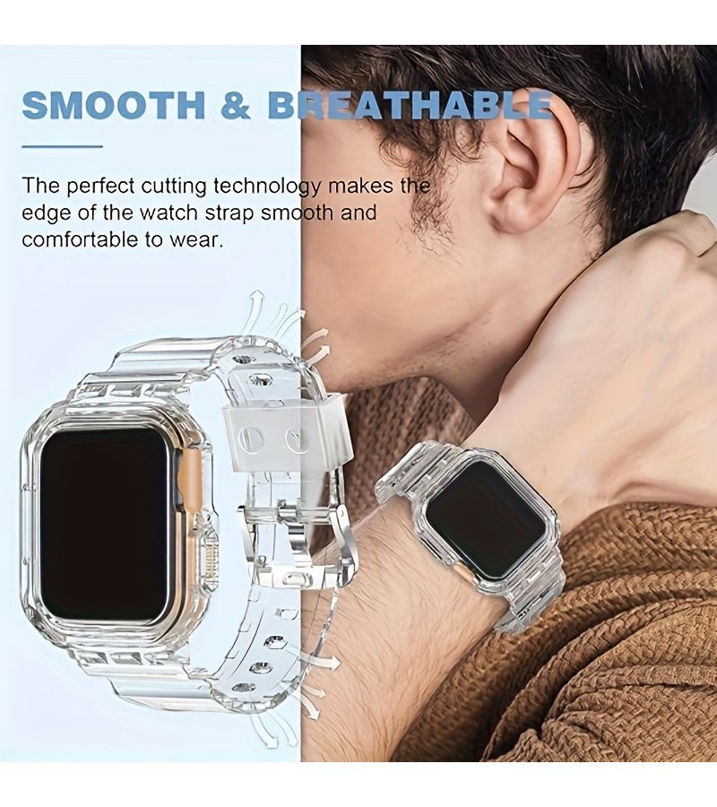 for Apple Watch Clear Case with Band 45mm 44mm 41mm 40mm Transparent Green - Image 3