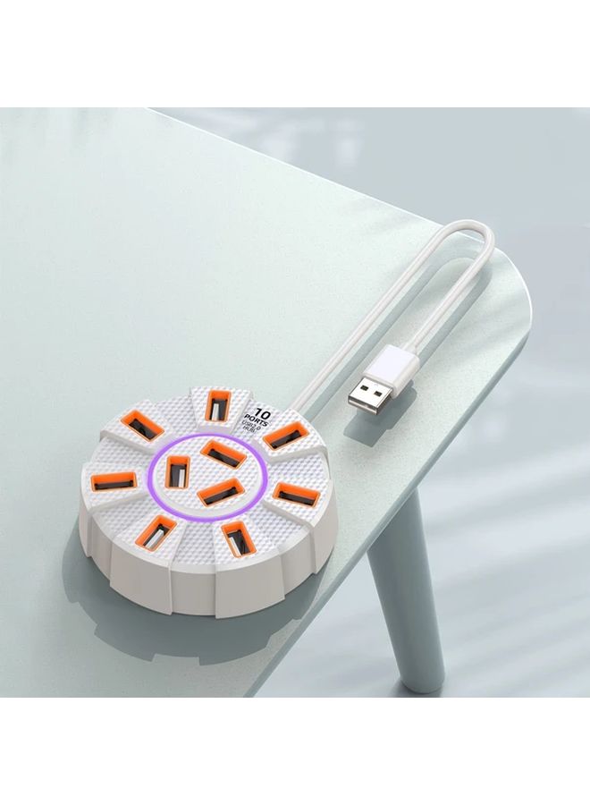 محور USB عالي السرعة 10 منافذ مع محول طاقة تصميم ألياف الكربون سلك 47 2 بوصة أسود - Image 5