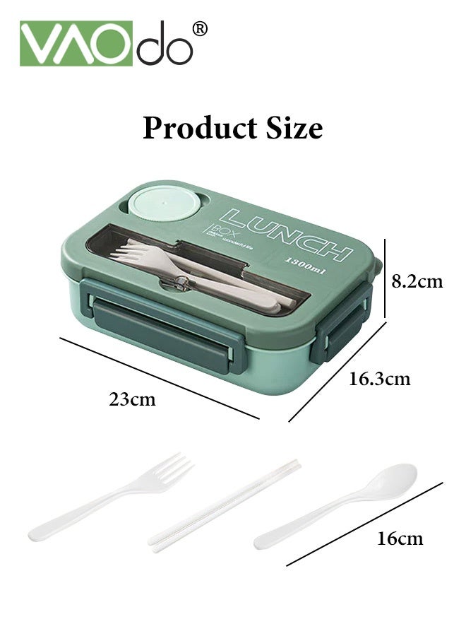 فاو دو 3 قطع صندوق غداء بينتو مع أدوات المائدة، صندوق غداء للكبار مع 4 حجرات وحاوية صلصة واحدة، خالٍ من مادة BPA، آمن للاستخدام في الميكروويف وغسالة الصحون للمنزل المدرسة والمكتب باللون الأخضر - Image 3