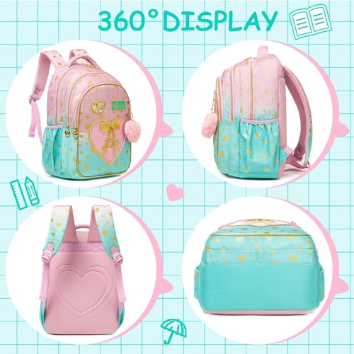 Meetbelify Kids Backpacks for Girls Backpacks for School Kids Canvas Travel Laptop Backpack with Lunch Box for Elementary Students Girls Back to School Bookbag Ages 8-10 - Image 3