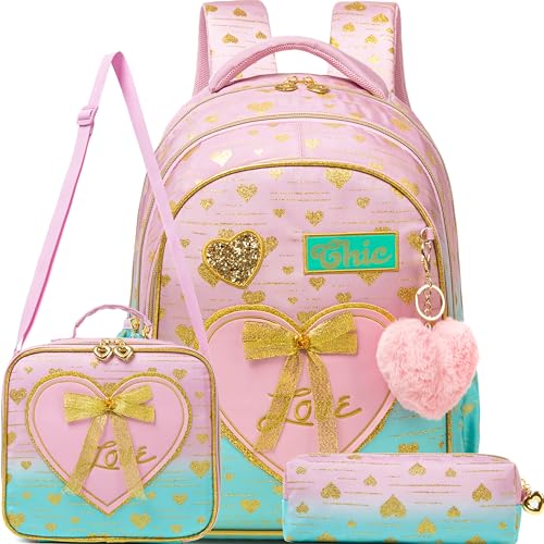 Meetbelify Kids Backpacks for Girls Backpacks for School Kids Canvas Travel Laptop Backpack with Lunch Box for Elementary Students Girls Back to School Bookbag Ages 8-10 - Image 1