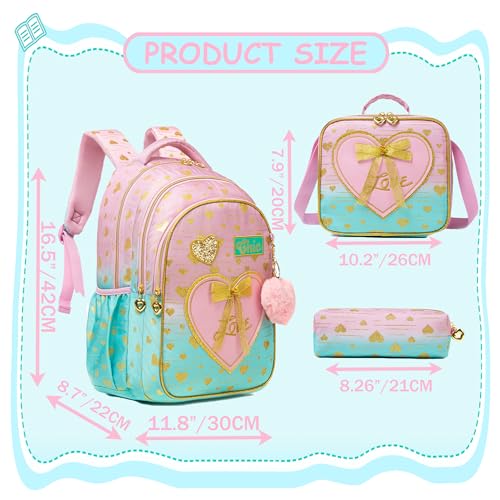 Meetbelify Kids Backpacks for Girls Backpacks for School Kids Canvas Travel Laptop Backpack with Lunch Box for Elementary Students Girls Back to School Bookbag Ages 8-10 - Image 2