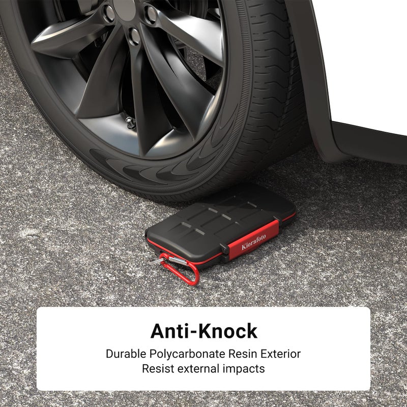 Kiorafoto Professional IPX5 Water-Resistant Anti-Shock Holder Storage SD SDHC SDXC TF MSD Memory Card Case Protector with Carabiner for 12 SD Cards & 12 Micro SD Cards - Image 5