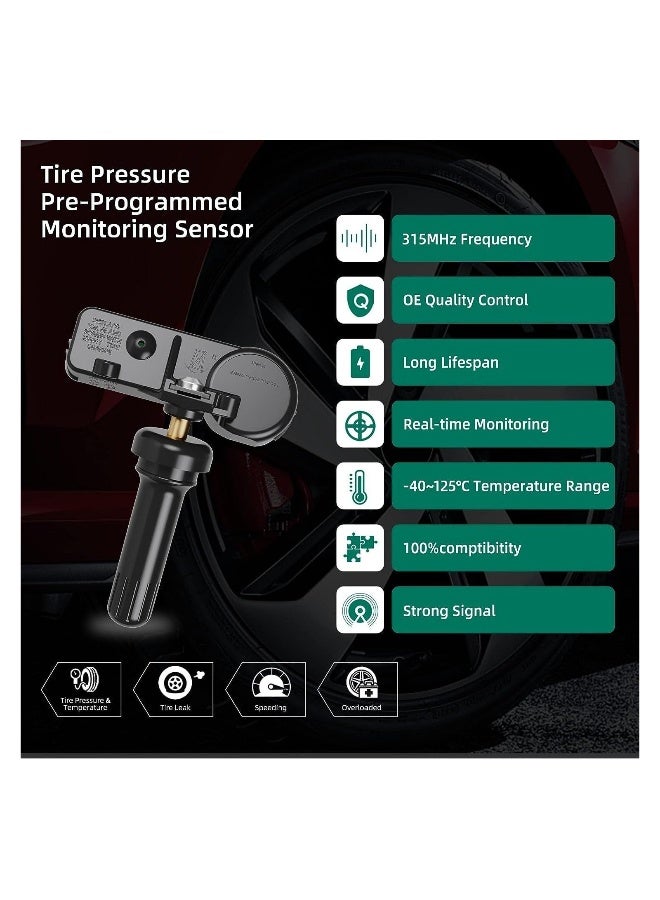 حزمة 4 حساس ضغط الإطار TPMS GM بتردد 315MHz حساس مراقبة ضغط الإطارات عالمي - Image 3