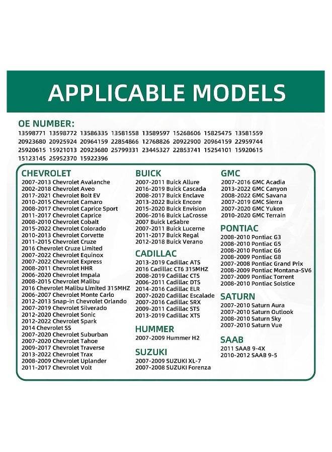 حزمة 4 حساس ضغط الإطار TPMS GM بتردد 315MHz حساس مراقبة ضغط الإطارات عالمي - Image 2
