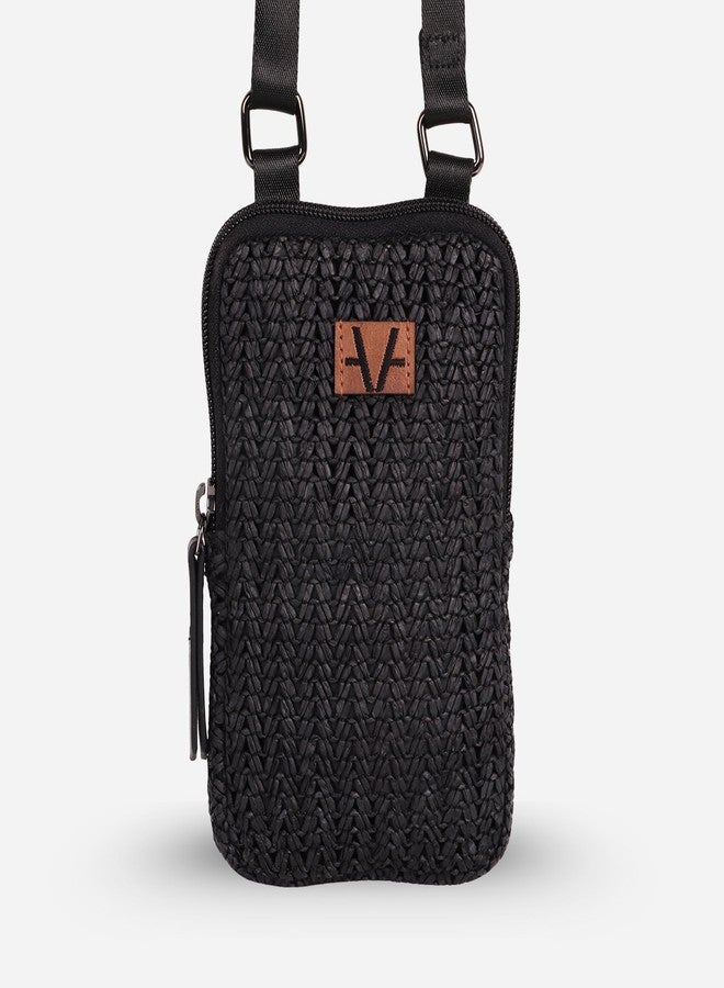 Avake Zenith Vegan Mobile Pouch - Black Raffia Weave with Leather Accents | Lightweight & Durable Crossbody Phone Bag | Sleek Everyday Mobile Sling for Women - Image 1