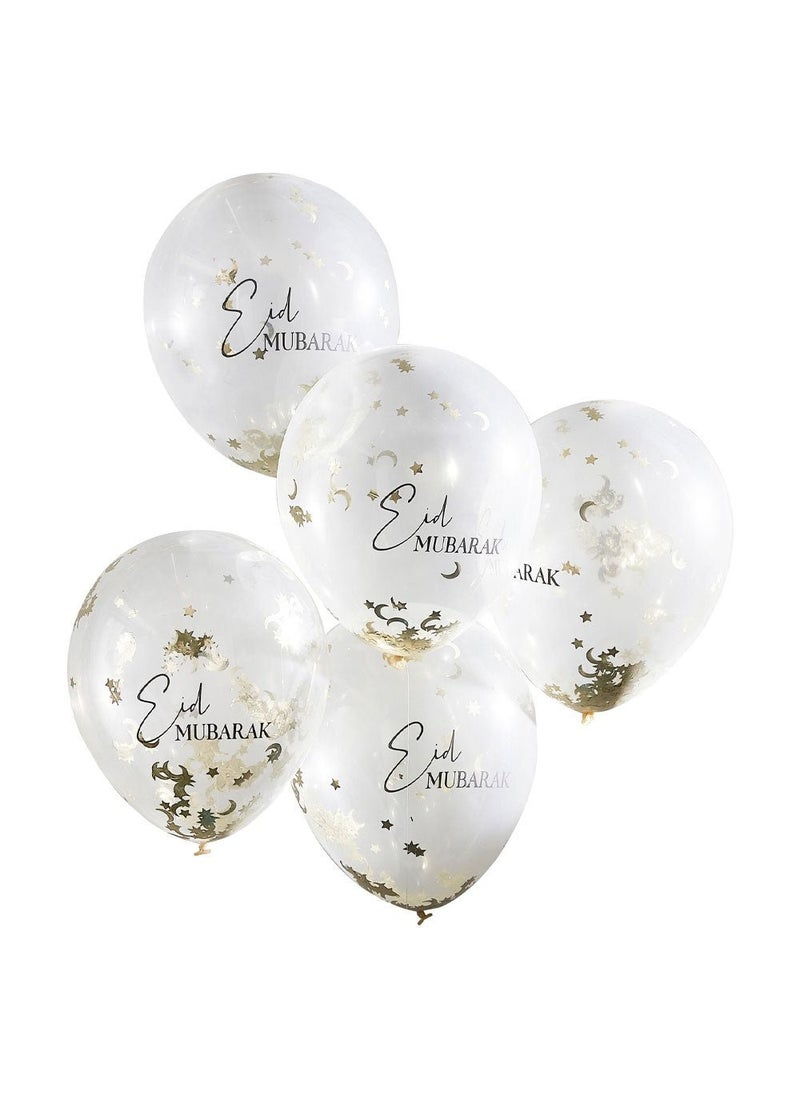 Ginger Ray Eid Mubarak Gold Confetti Balloons 30cm 5-Pack - Image 1