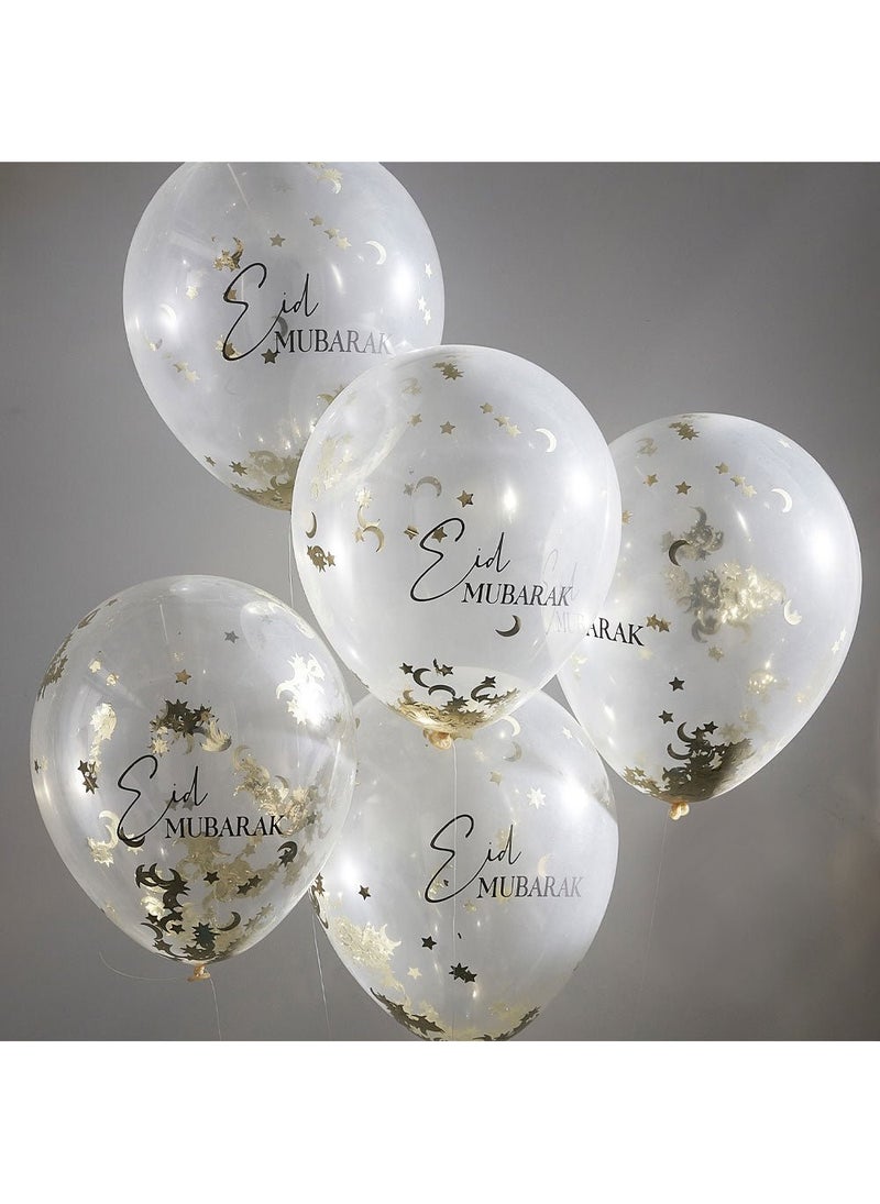 Ginger Ray Eid Mubarak Gold Confetti Balloons 30cm 5-Pack - Image 3