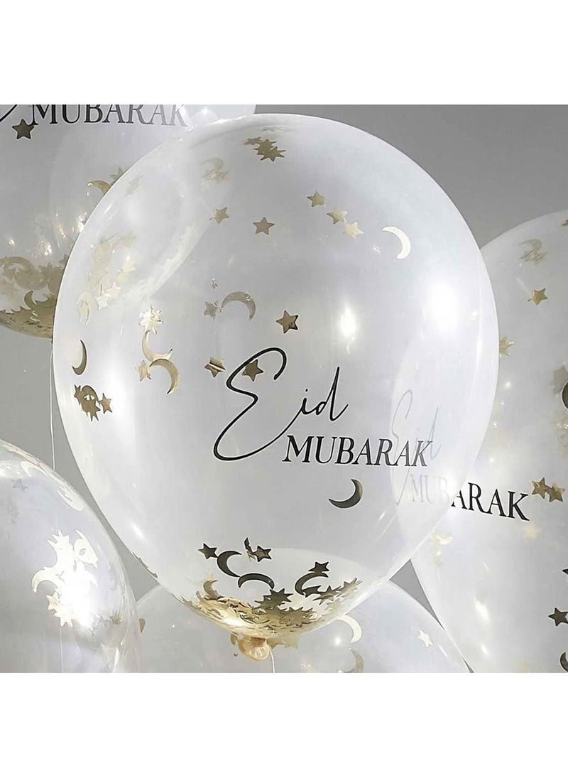 Ginger Ray Eid Mubarak Gold Confetti Balloons 30cm 5-Pack - Image 2