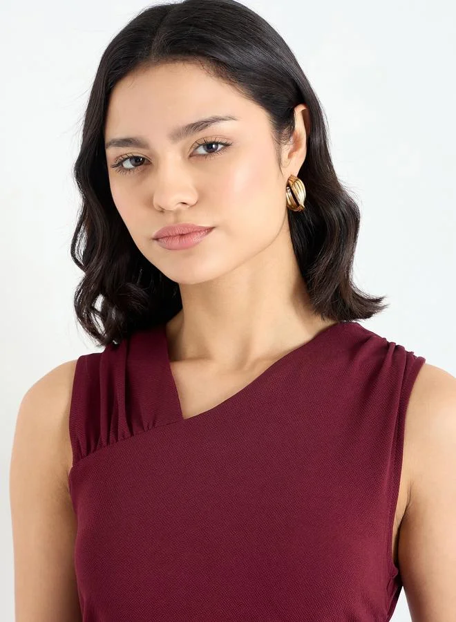 Styli Styli Women Burgundy Sleeveless Textured Knit Top