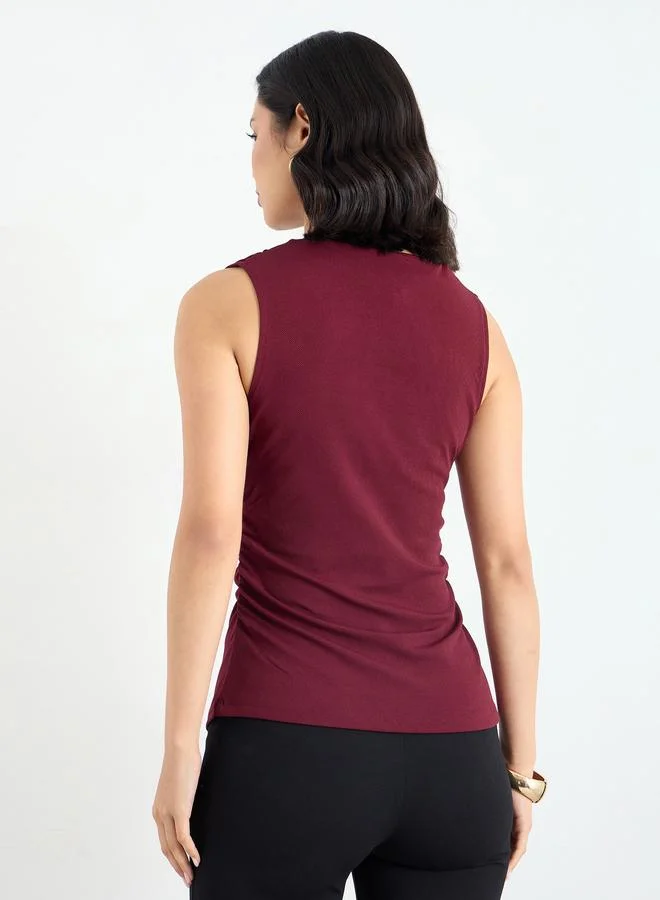 Styli Styli Women Burgundy Sleeveless Textured Knit Top