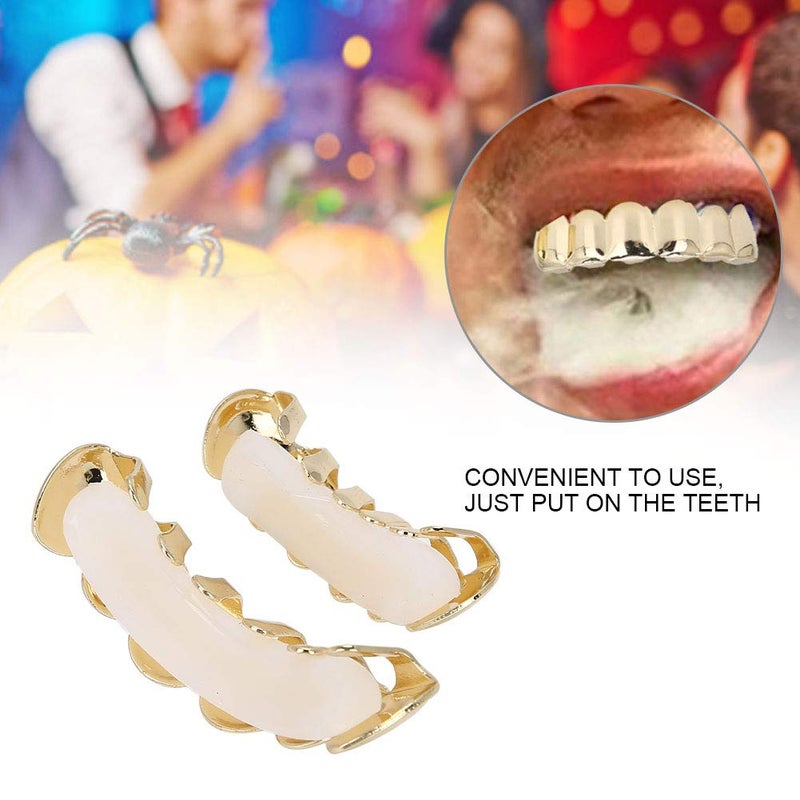 comfrt Grillz Teeth Set, Hip Hop Grillz, Shiny Grillz Teeth Hip Hop Prop Grillz Teeth Decoration for Halloween Party Gift (GOLD) - Image 2