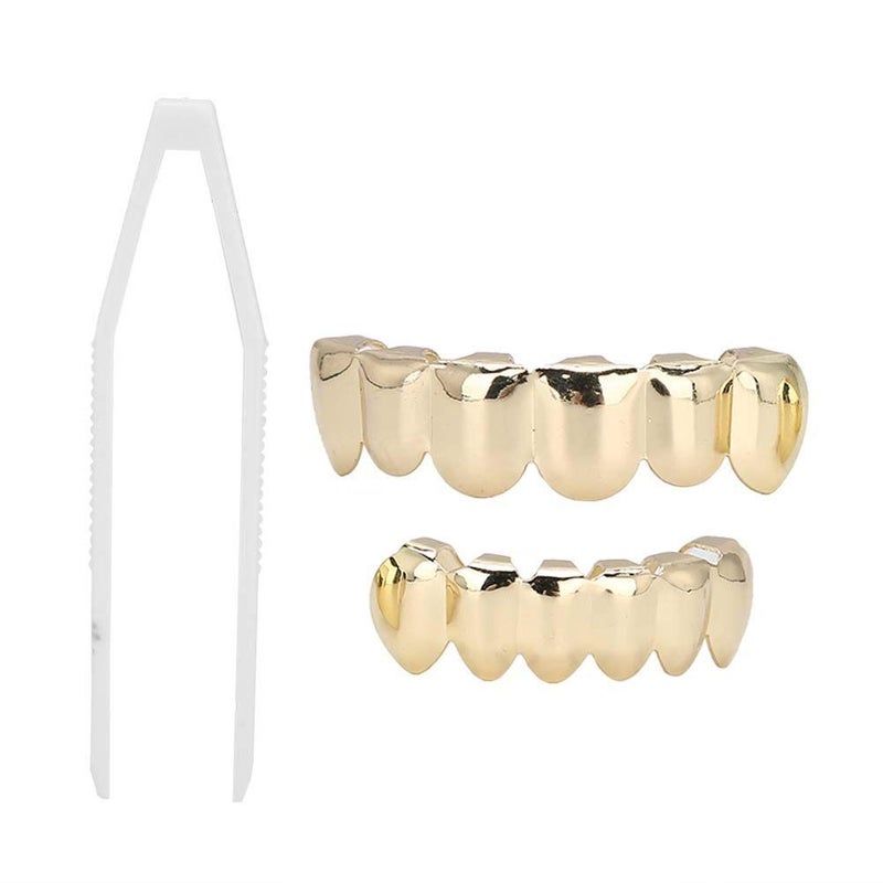comfrt Grillz Teeth Set, Hip Hop Grillz, Shiny Grillz Teeth Hip Hop Prop Grillz Teeth Decoration for Halloween Party Gift (GOLD) - Image 1