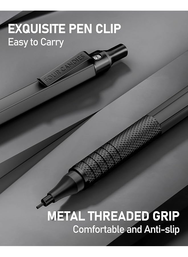 إيروريكس طقم أقلام رصاص ميكانيكية معدنية مكون من قطعتين مع حافظة، قلم رصاص فني مقاس 0.5 مم و0.7 مم مع 6 أنابيب، 360 قطعة من أقلام الرصاص HB، 3 ممحاة، 9 ممحاة للكتابة والرسم باللونين الأسود والفضي - Image 2