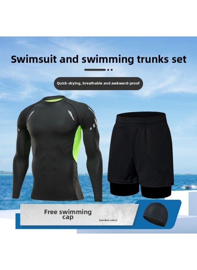 Generic - Swimsuit Men's Awkward-proof Five-point Swimming Trunks Short Body Men's Suit Hot Spring Equipment Diving-Color:(swimming Cap) 1369+530 Double Layer Black Shorts- - Image 1