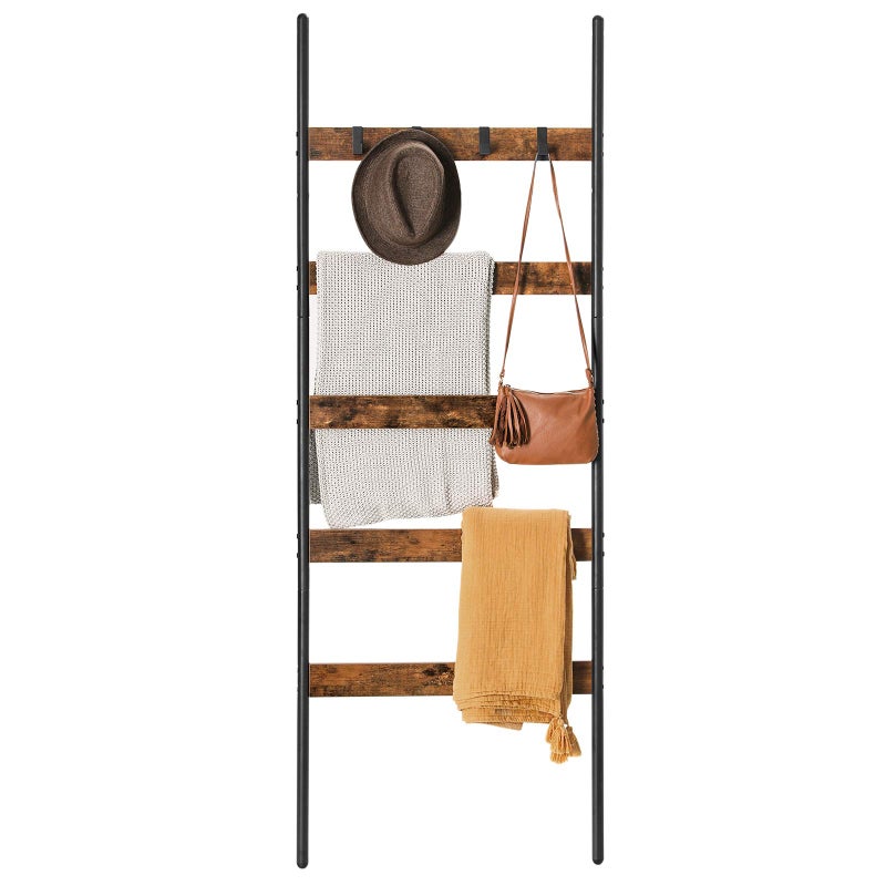 VASAGLE VASAGLE Blanket Ladder 5Tier Ladder Shelf WallLeaning Rack Steel 256 Inch Wide Scarves Industrial Style Rustic Brown and Black ULLS011B01 