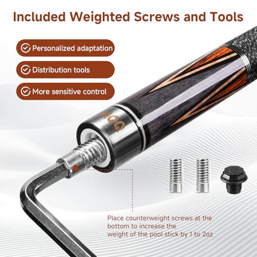 HMQQ Premium 58 Maple Pool Cue Stick 19oz Billiard Cue with 13mm Leather Tip Linen Wrap Adjustable Weight System Stainless Steel Joint Carry Bag Screw Kit Deluxe Gift for Players Black - Image 3