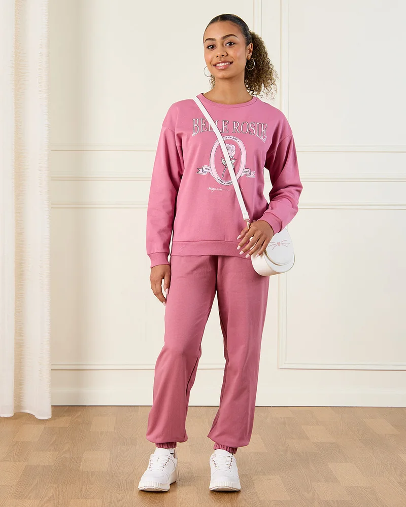 Redtag Senior Girls Pink Drop Shoulder Sweatshirt