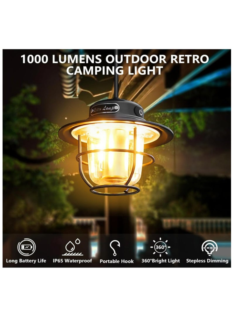 Camping Lantern Rechargeable, Retro Camping Light Portable Waterproof 4 Light Modes - Image 2