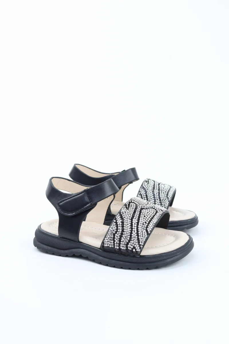 Viny VINY Girls Rhinestone Sandals – Elegant Crystal Embellished Sandals for Girls, Sparkly Party Sandals, Comfortable Dress Sandals for Weddings, Birthdays & Special Occasions (Black, Pink, White, Beige)