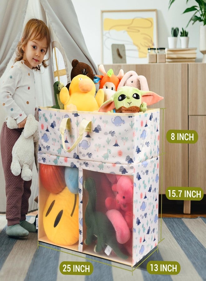 Moteph Toy Box with Lid, Collapsible Dinosaur Toy Chest with Mesh Window & Divider, Large Stuffed Animal Storage Bin for Playroom, Kids Room, Nursery Organization, Toy Bin for Boys & Girls - Image 3