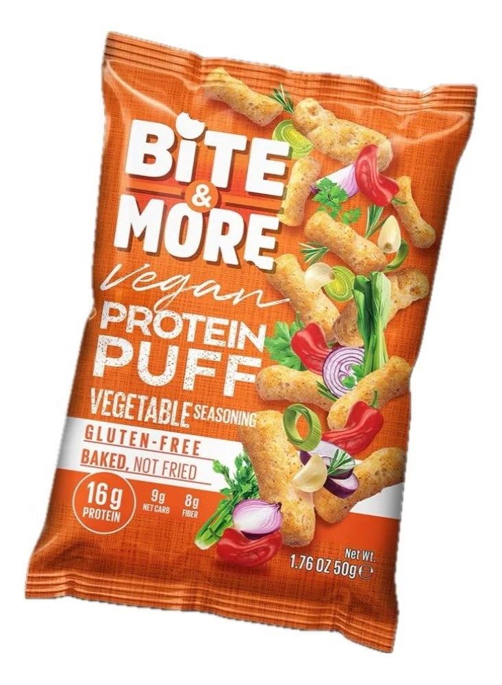 Bite & More Vegan Protein Puff – Vegetable Flavour – 50g – 16g Protein, High Fiber, Gluten-Free, Plant-Based Snack - Image 1