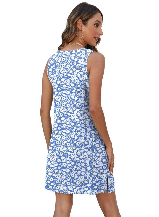 BKRIVE Coverup Summer Dresses for Women 2025 Eyelet Casual Loose Sleeveless Sundresses Tank Dresses with Pockets, Flora Blue White, XL - Image 5