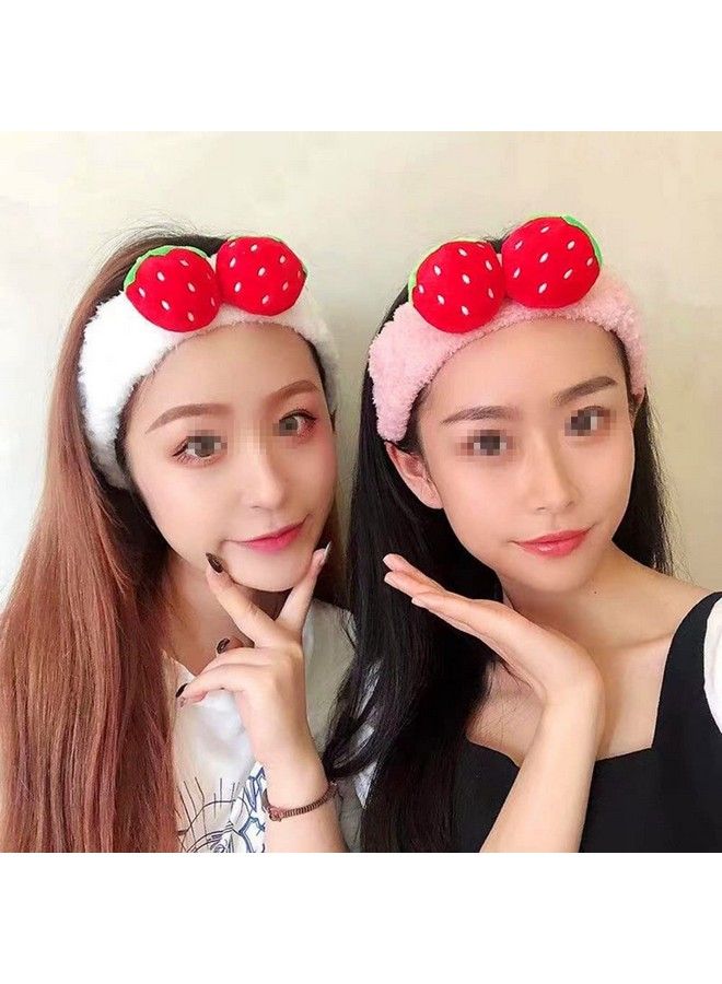 Elandy 2Pcs Cute Strawberry Headbands Washing Face Shower Hairbands Hair Band Hairhoop Elastic Spa Yoga Sports Headwraps Hair Accessories(Pink) - Image 5