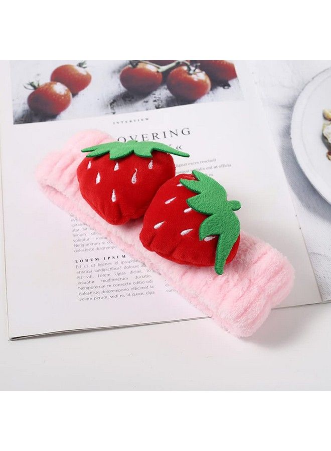 Elandy 2Pcs Cute Strawberry Headbands Washing Face Shower Hairbands Hair Band Hairhoop Elastic Spa Yoga Sports Headwraps Hair Accessories(Pink) - Image 4
